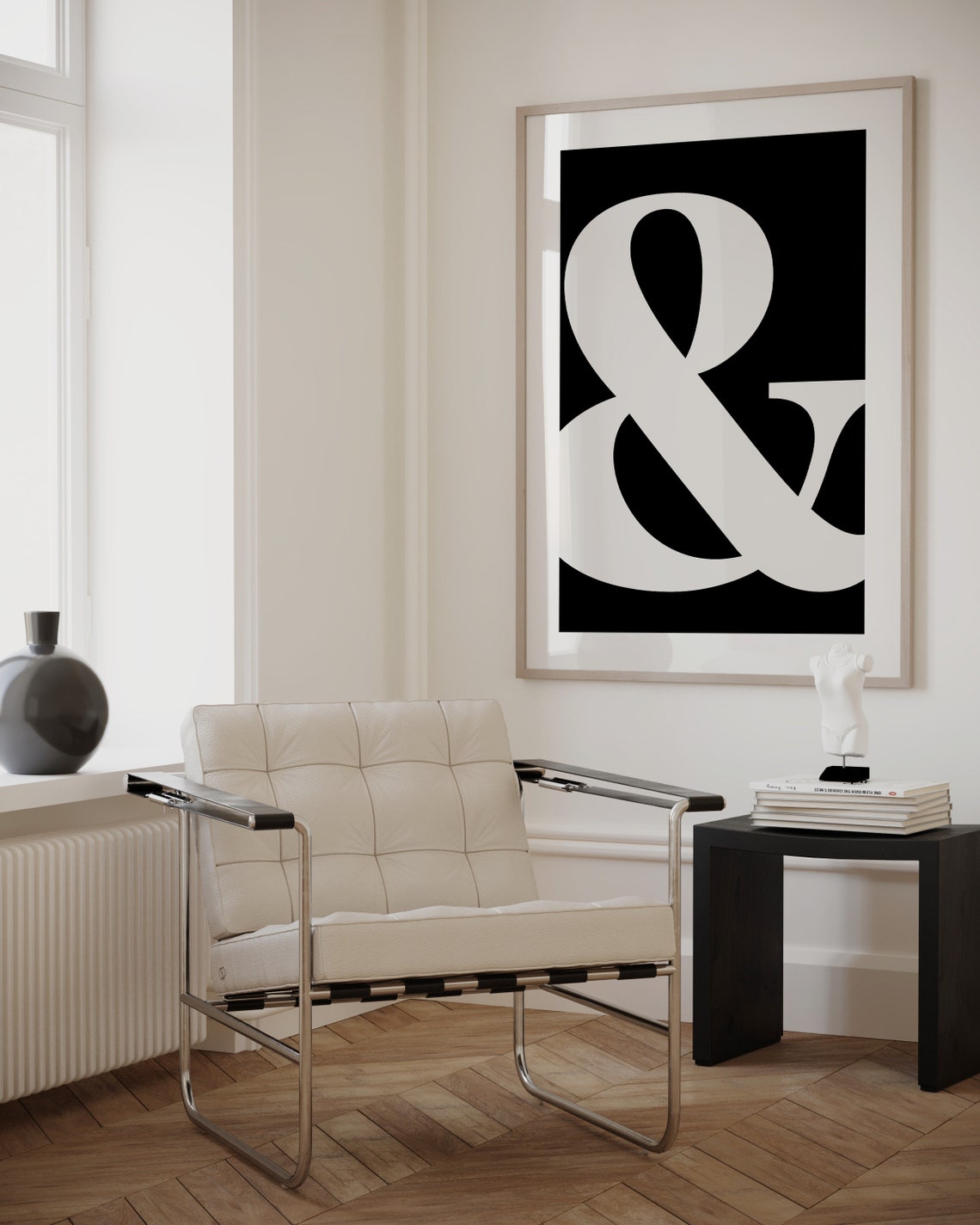 Ampersand Typography Giant Cream Symbol Black Minimalist Poster - Image 4
