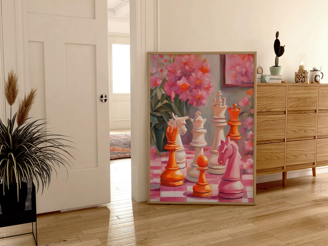 Pink Chess Art Print, Trendy Bedroom Decor - Image 2