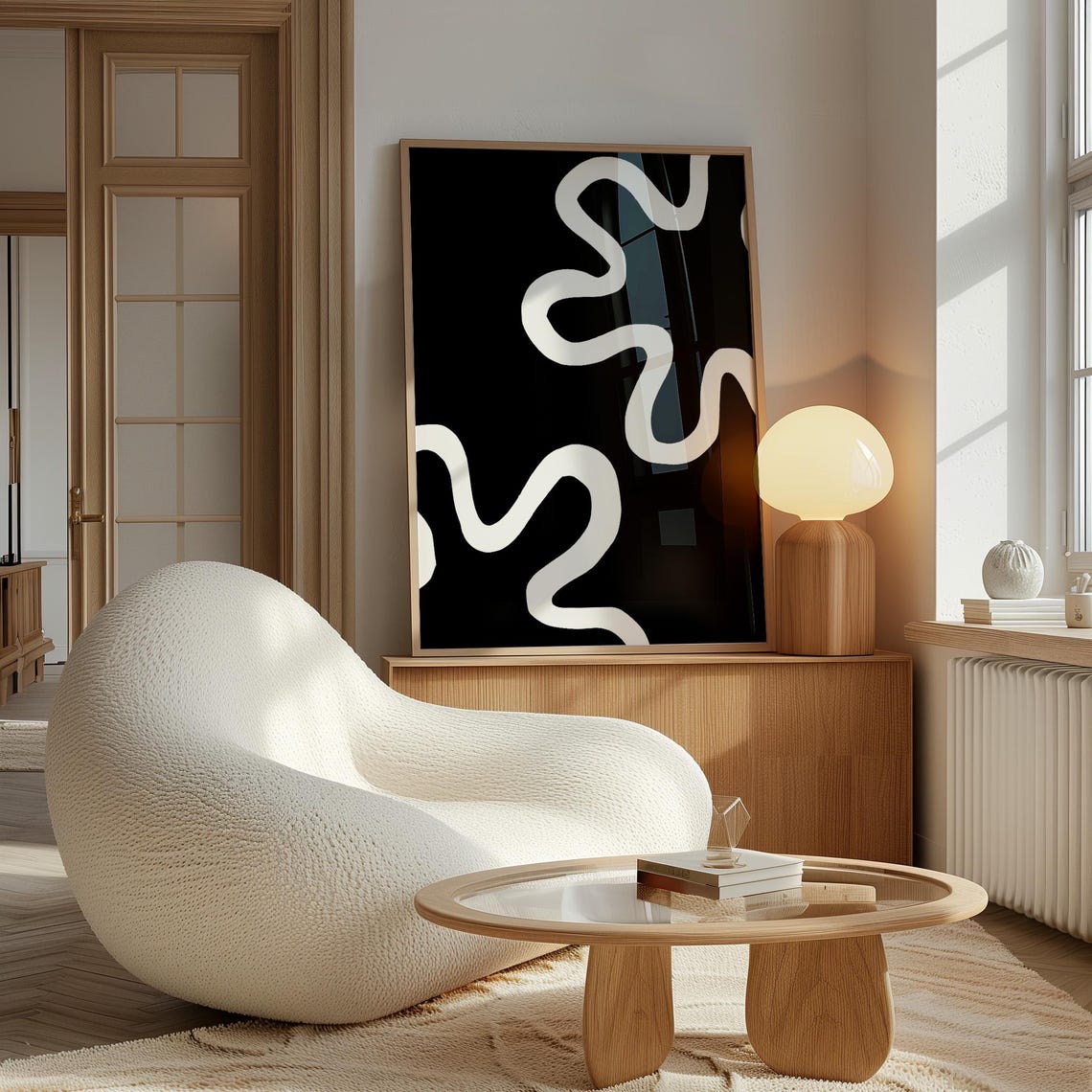 Black White Abstract Squiggle Line Art Minimalist Modern Decor Poster - Image 2