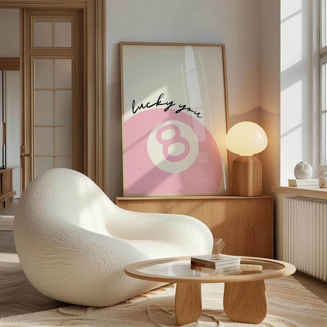 Lucky You 8 Ball Print, Preppy Pink Wall Art - Image 4