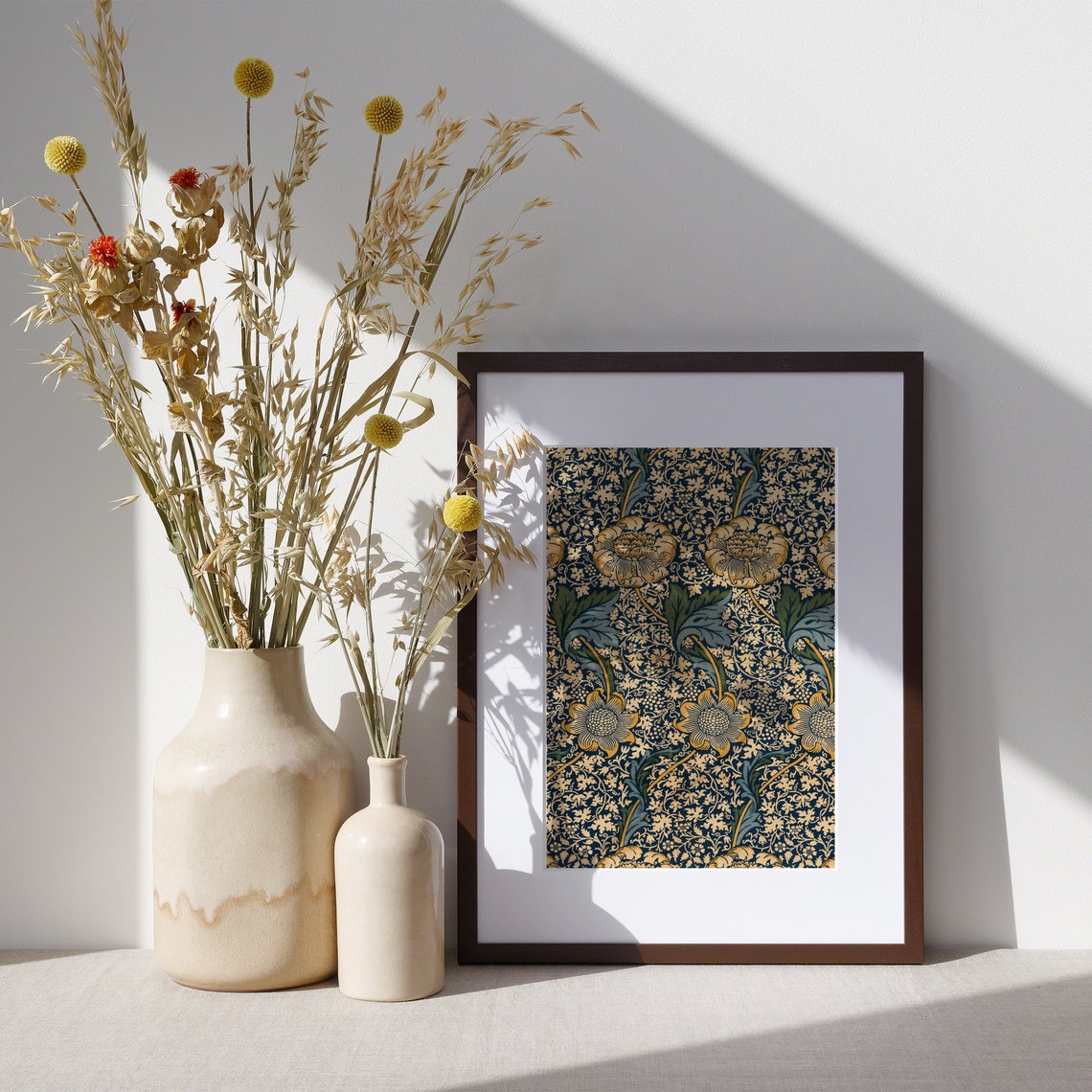 William Morris Kennet 1902 Floral Textile Pattern Poster Navy and Gold - Image 3