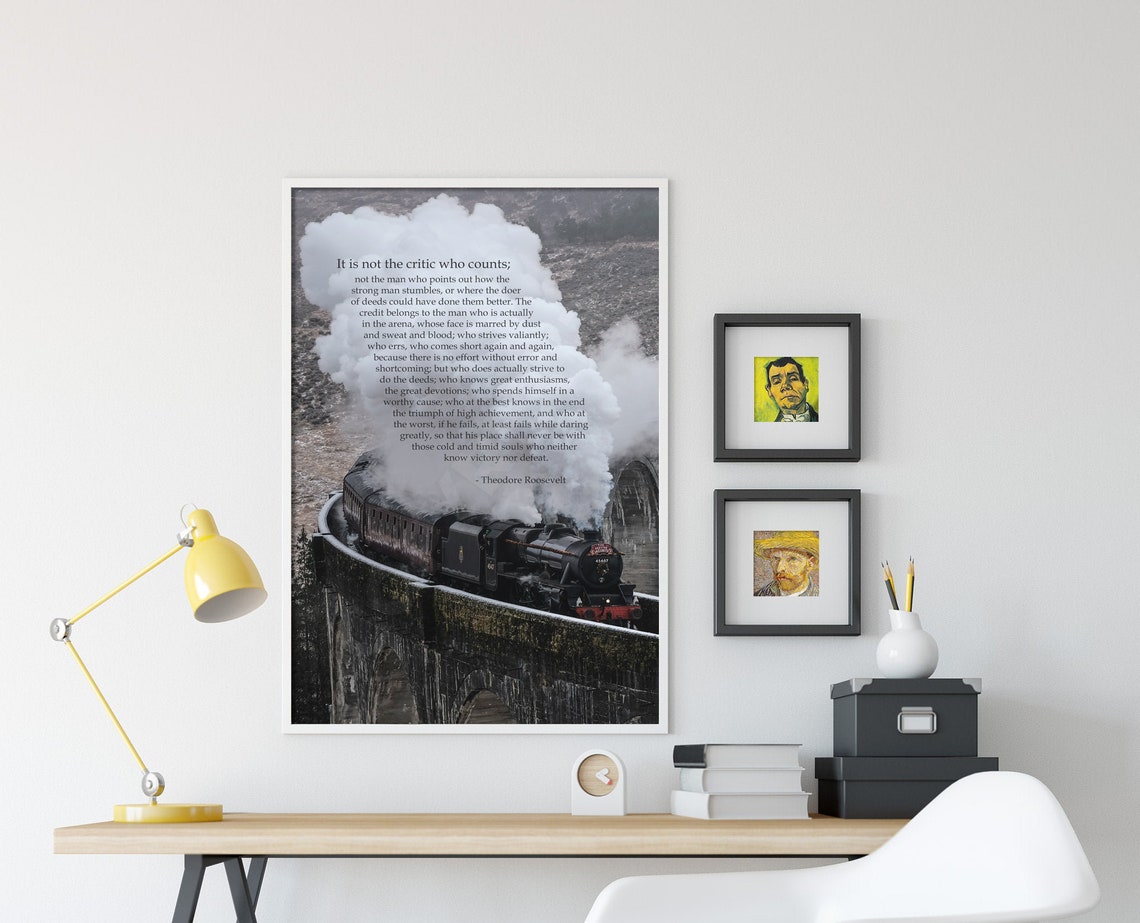Theodore Roosevelt Man in the Arena Steam Train Viaduct Quote Poster - Image 4
