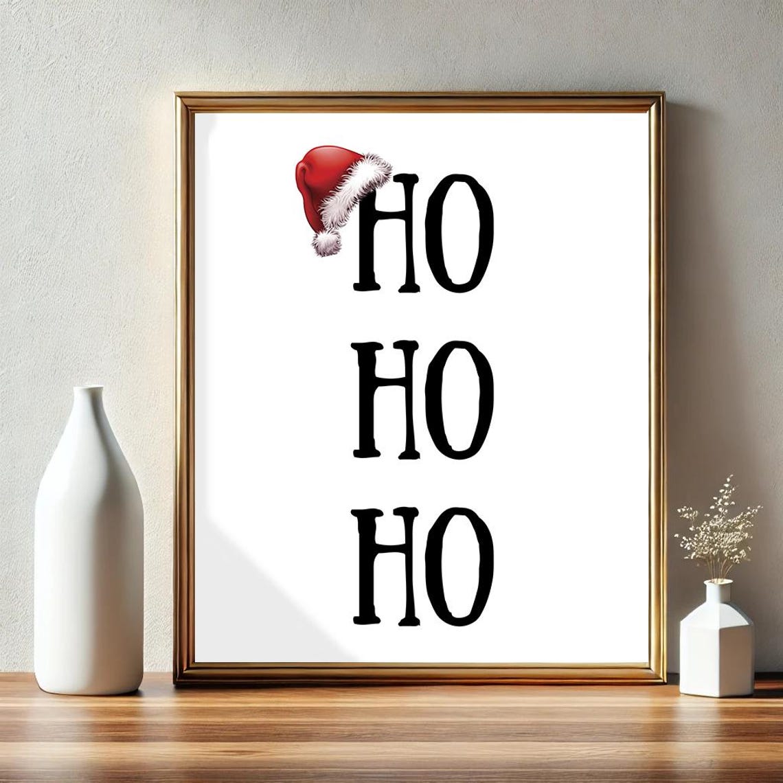 Ho Ho Ho White Santa Hat Minimalist Christmas Holiday Decor Poster