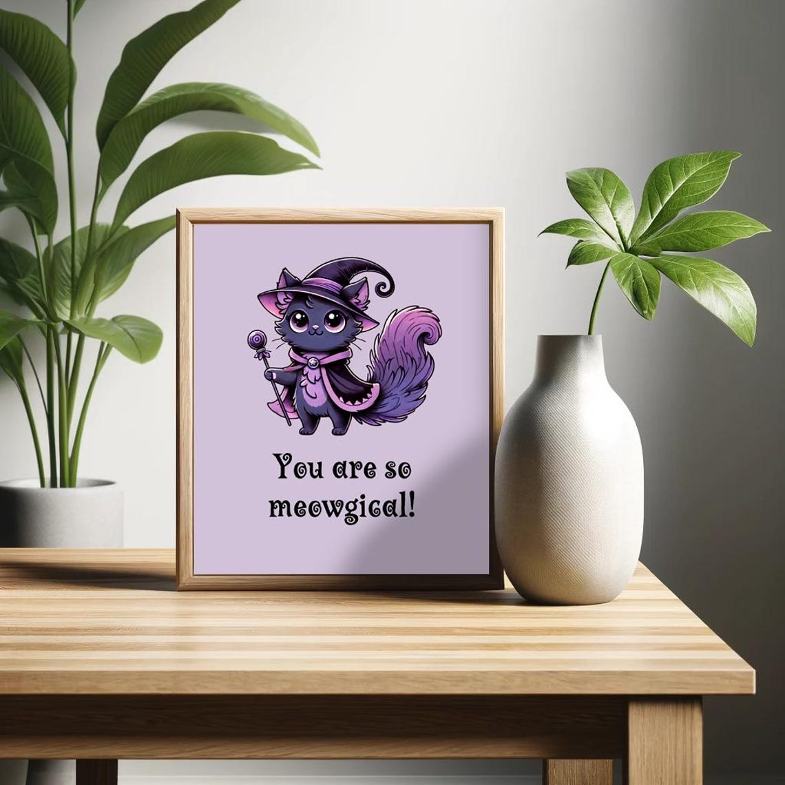 You Are So Meowgical Cute Wizard Cat Purple Magic Kids Room Wall Art