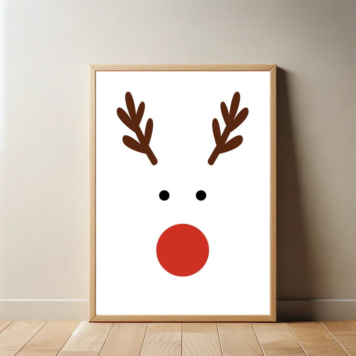 Minimal Red Nose Reindeer Face Christmas Holiday Decor Wall Art