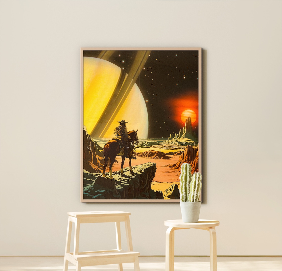 Cosmic Cowboy Retro Futuristic Western Sci-Fi Art Print - Image 2