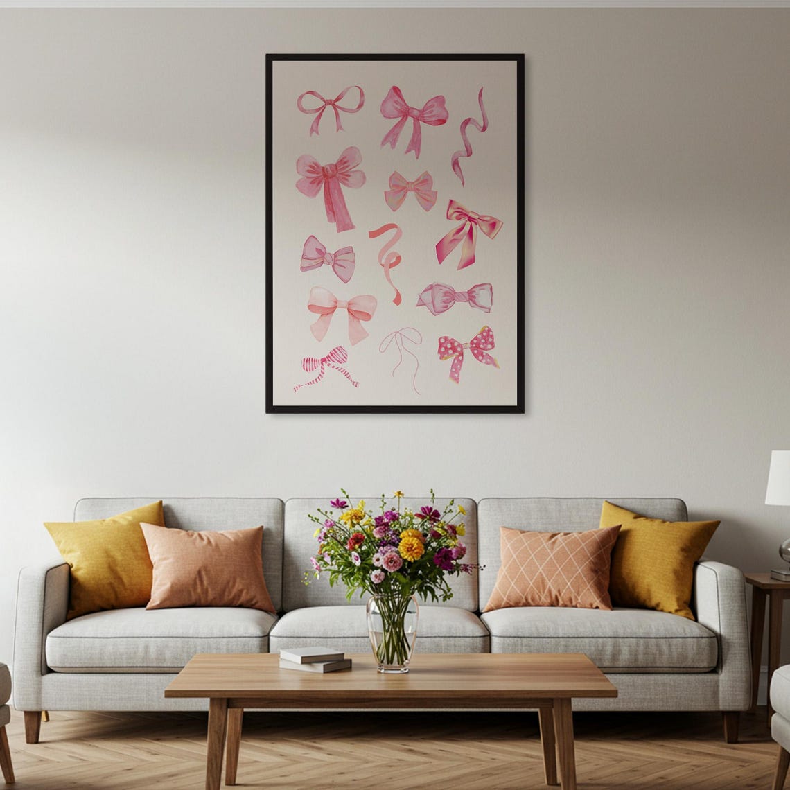 Pink Bows Poster Print Scattered Watercolor Ribbon Wall Art Coquette Decor Girly Nursery Room - Image 2