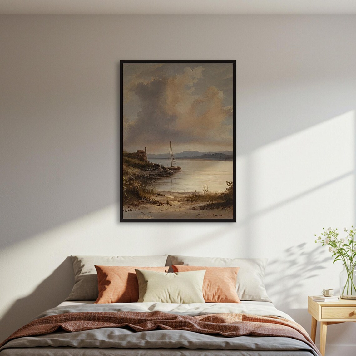 Vintage Coastal Sailboat Traditional Oil Seascape Painting Poster