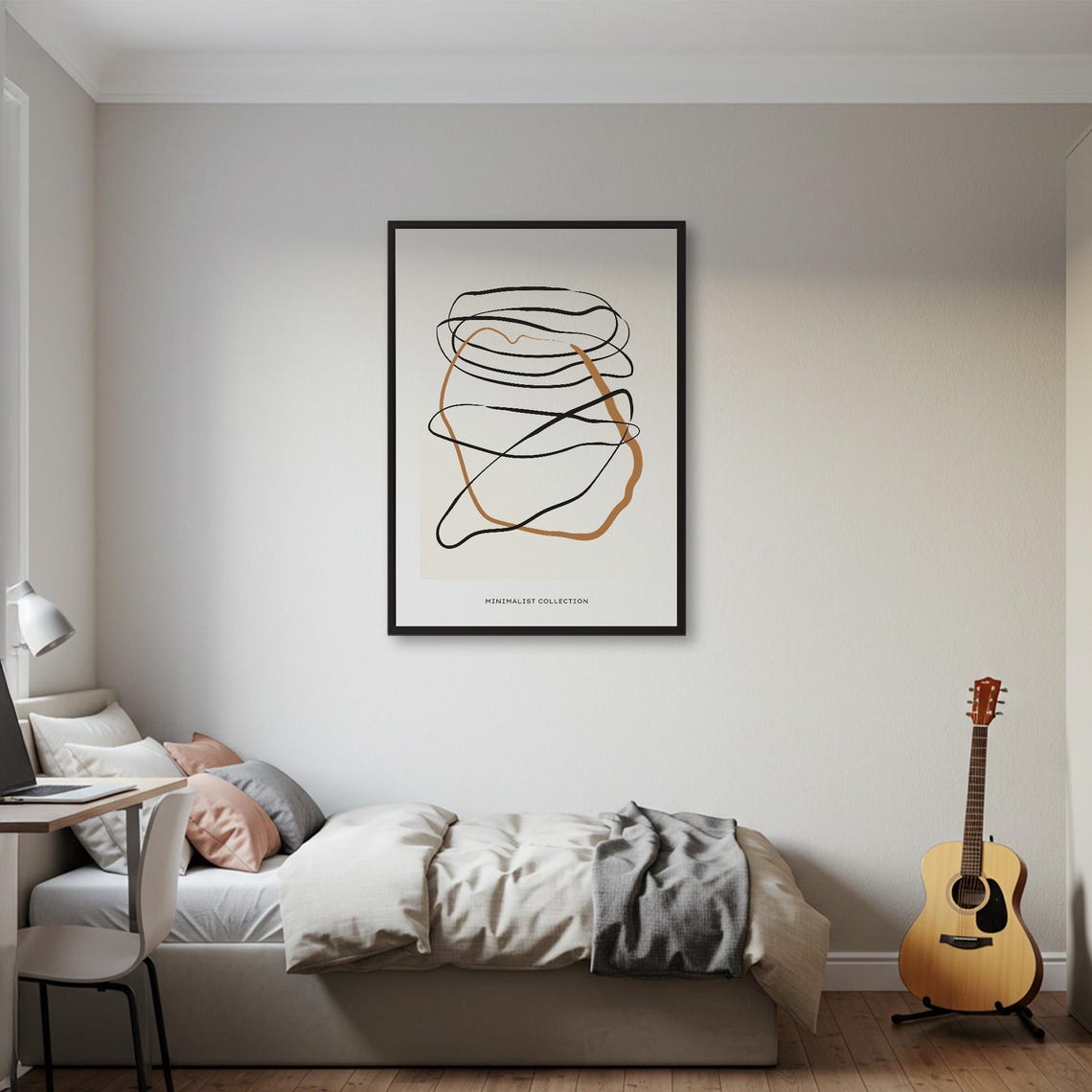Minimalist Black Ochre Scribble Line Loops Modern Abstract Poster - Image 2
