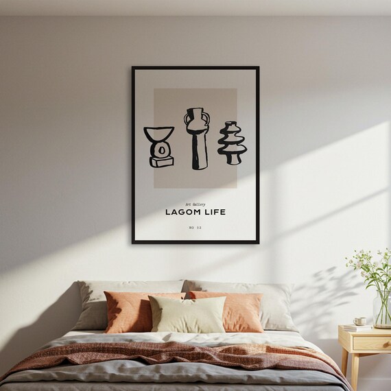 Lagom Life Poster Abstract Pottery Sketch Art Print Modern Gallery Wall Black Beige Neutral Decor