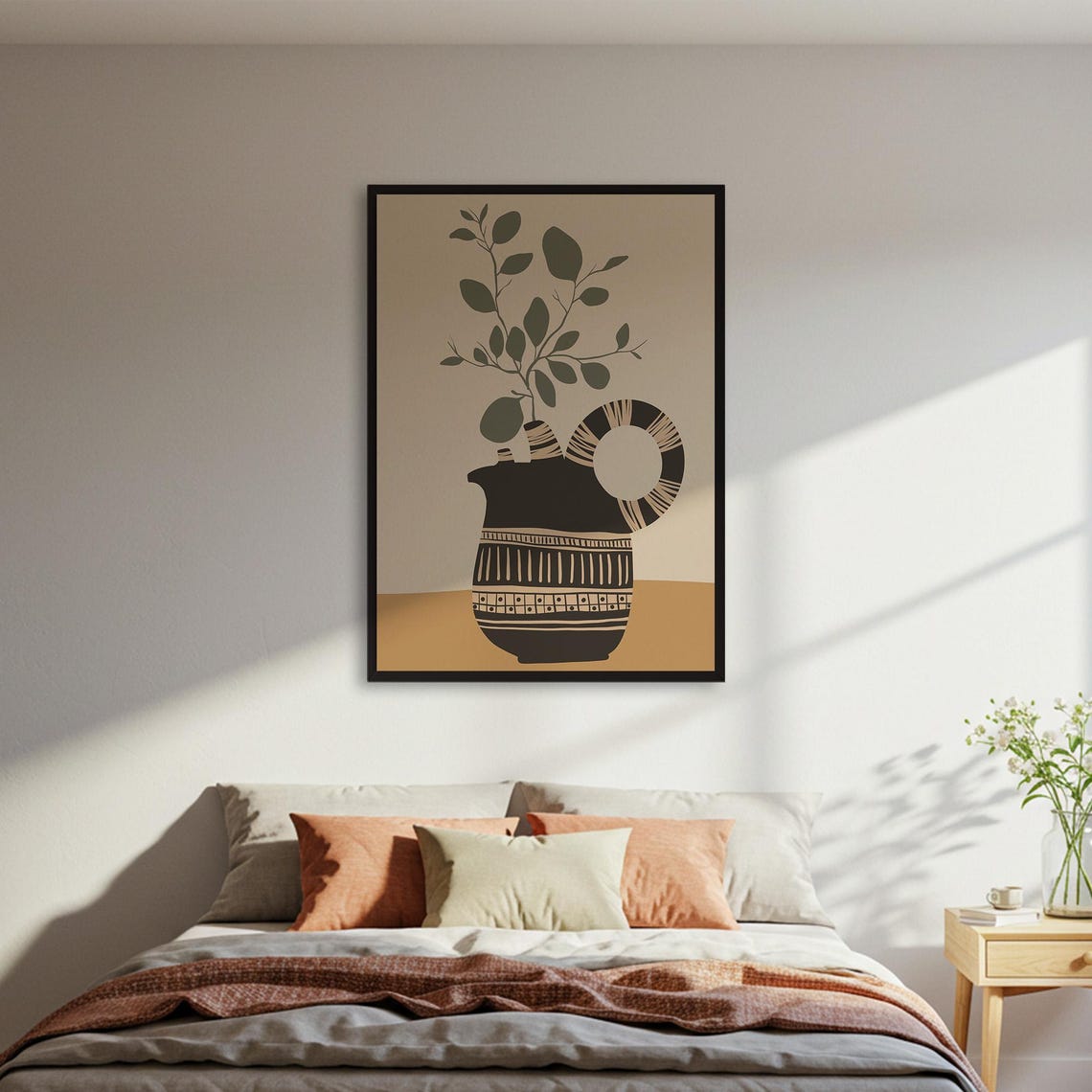 Boho Patterned Vase With Olive Branches Modern Abstract Poster