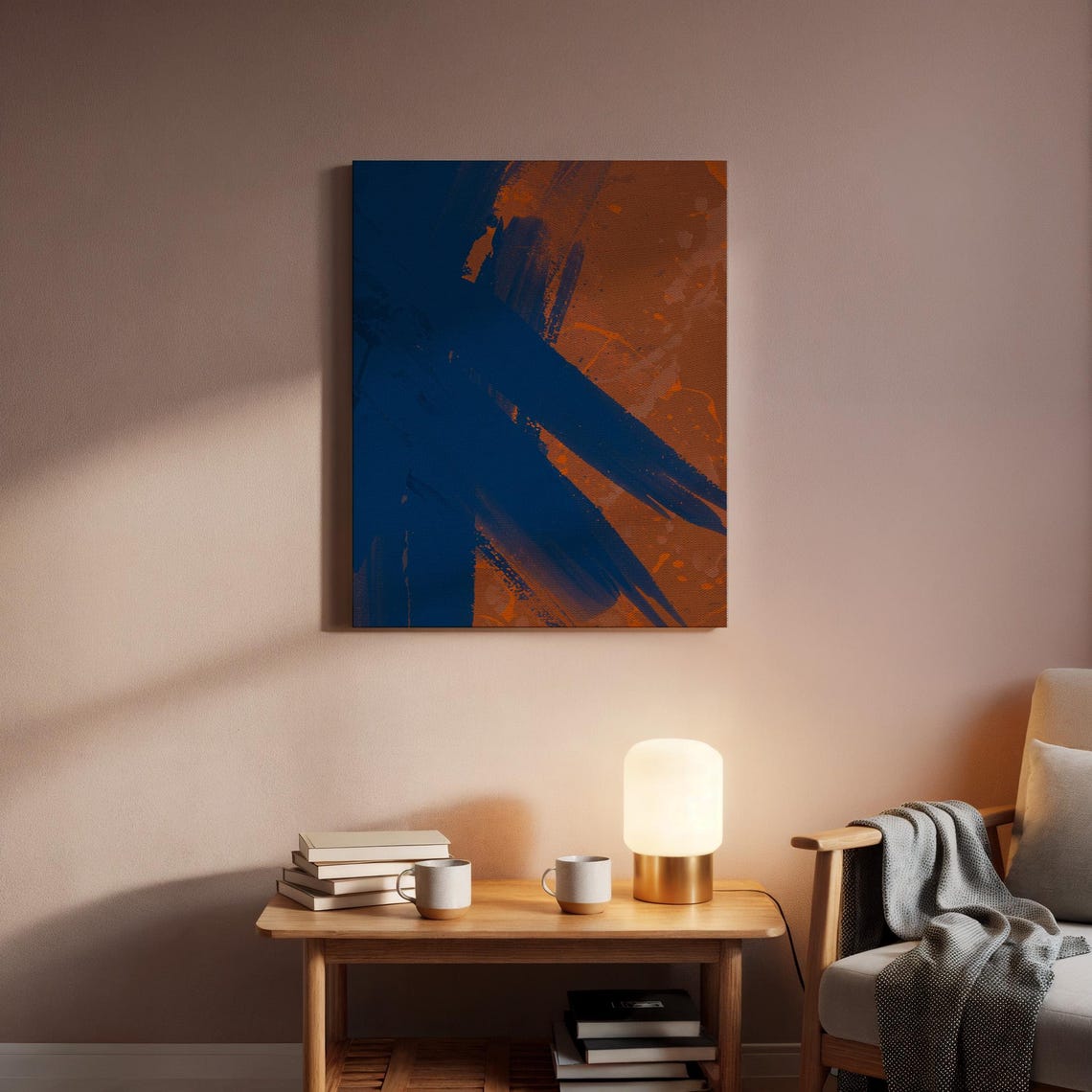 Navy Blue Brushstrokes over Rust Orange Bold Abstract Art Poster - Image 5