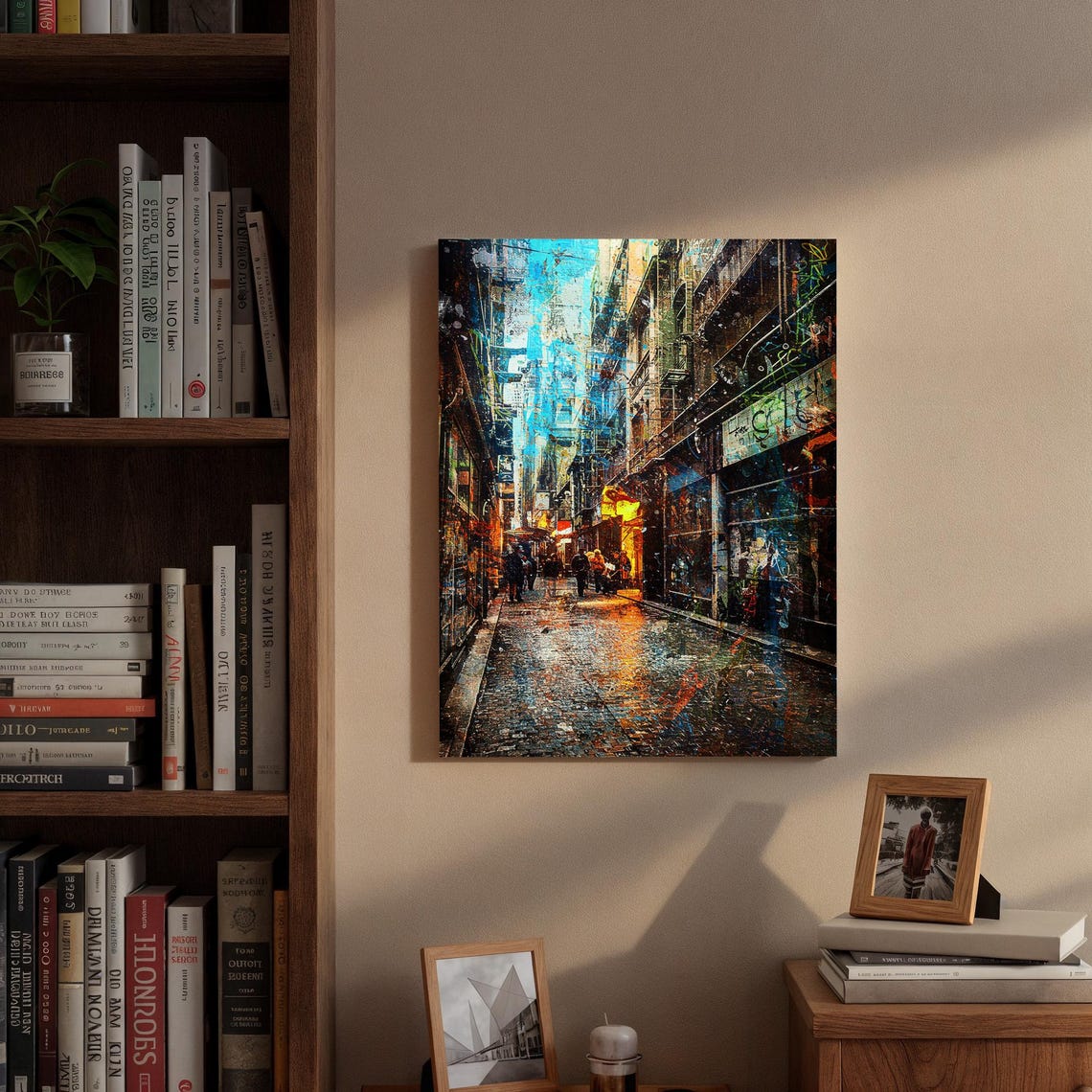 Rainy Night City Alley Impressionist Wet Cobblestone Art Poster - Image 3