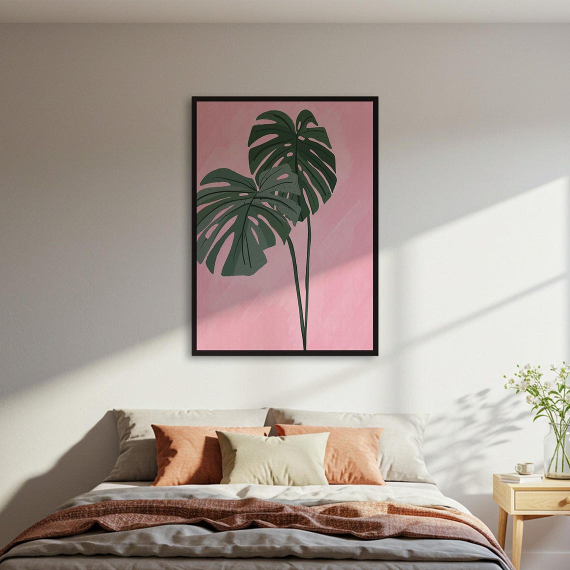 Monstera Leaf Pink Tropical Botanical Modern Home Decor Poster