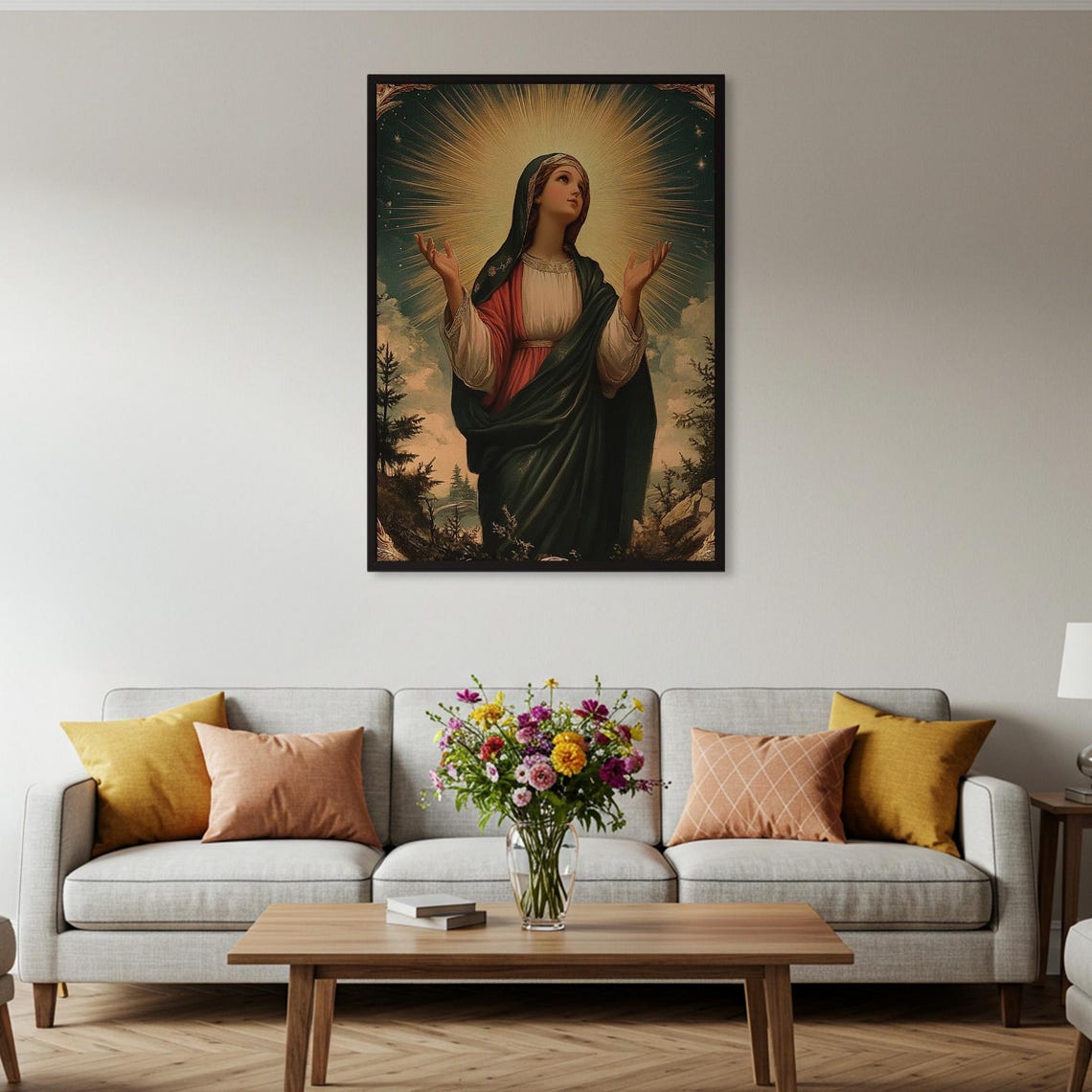 Virgin Mary Divine Apparition Golden Light Catholic Art Poster - Image 2