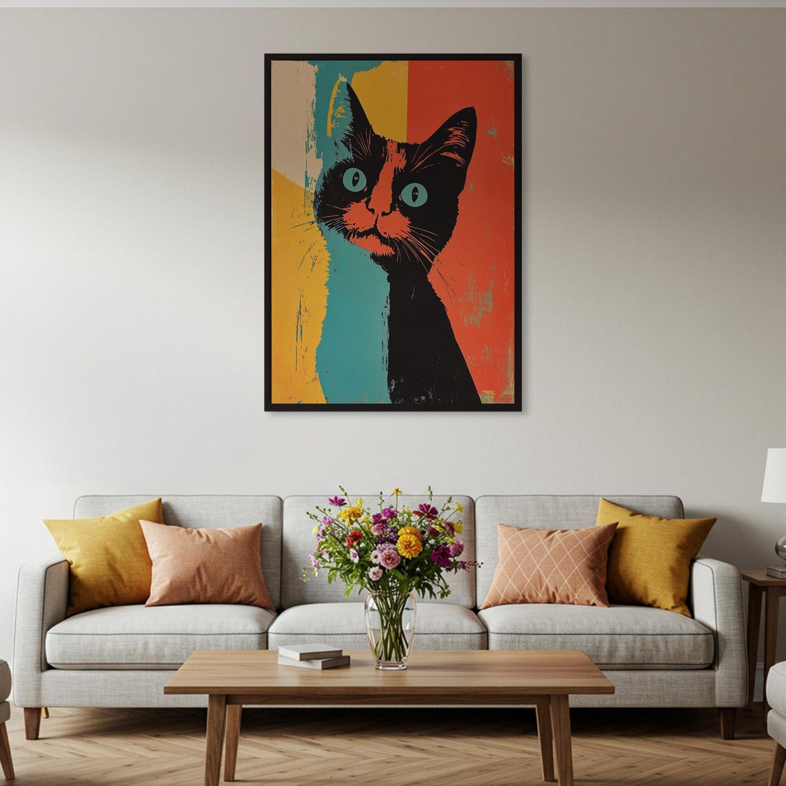 Pop Art Cat Colorful Retro Warhol Style Portrait Feline Wall Poster - Image 2