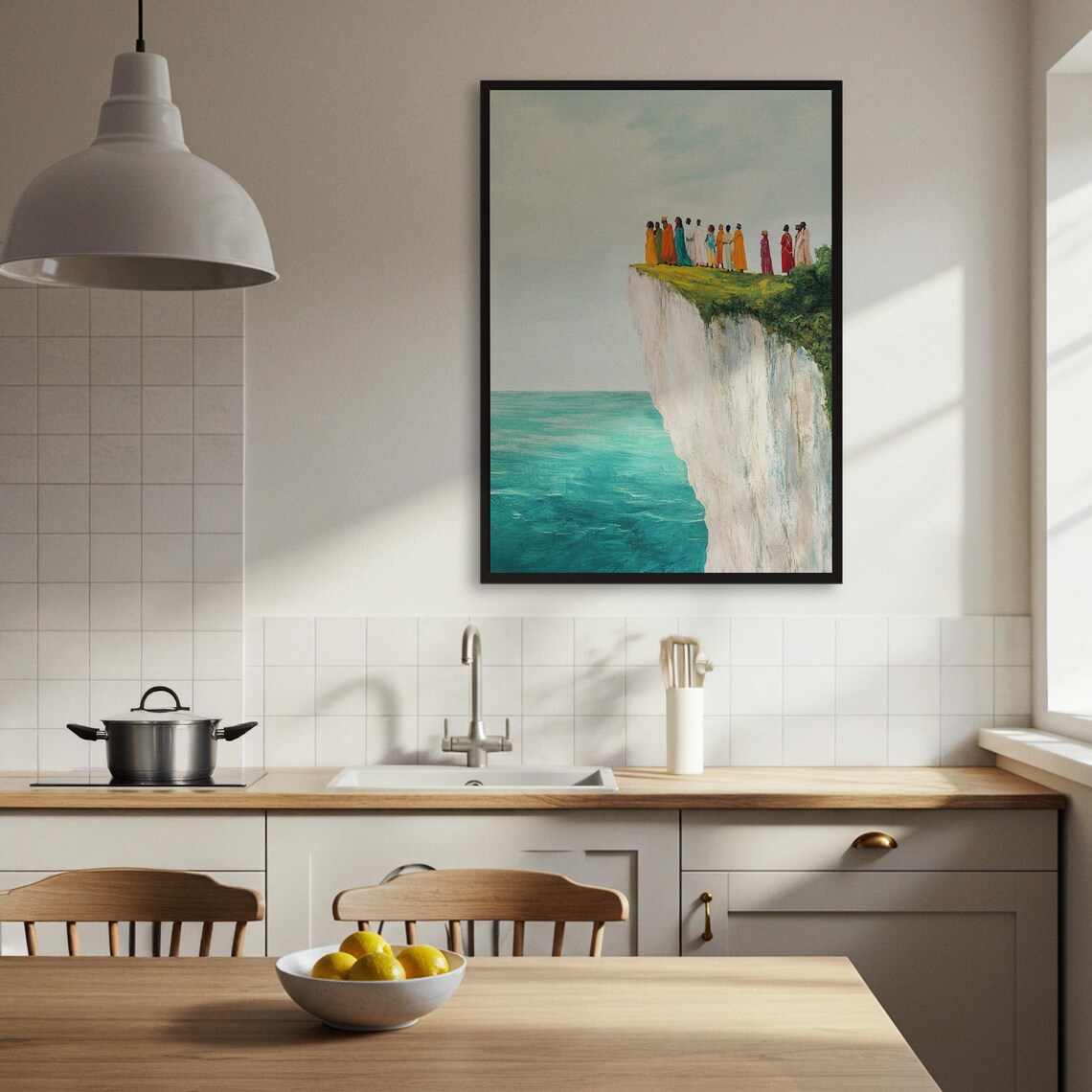People On Cliff Edge, Coastal Landscape Art Print - Image 3