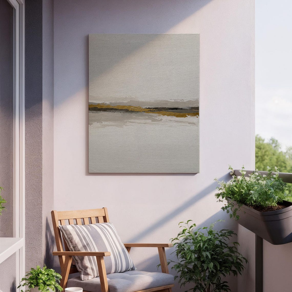 Minimalist Abstract Cream Canvas Gold Horizon Line Modern Poster - Image 2