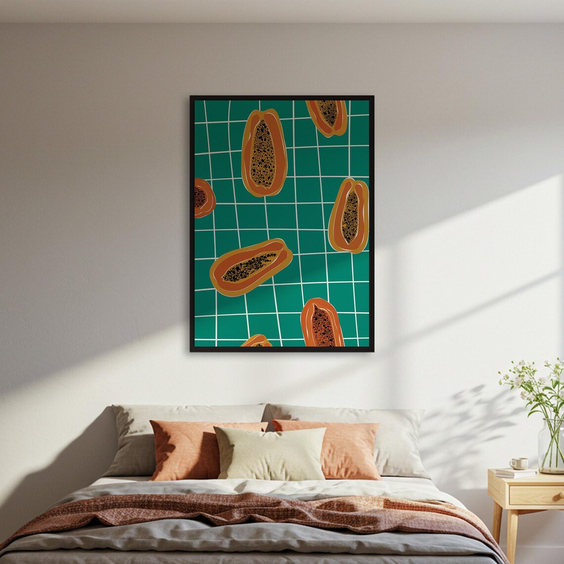 Papaya Fruit Pattern Poster Tropical Wall Art Print Kitchen Decor Modern Illustration Foodie Gift Framed Or Unframed