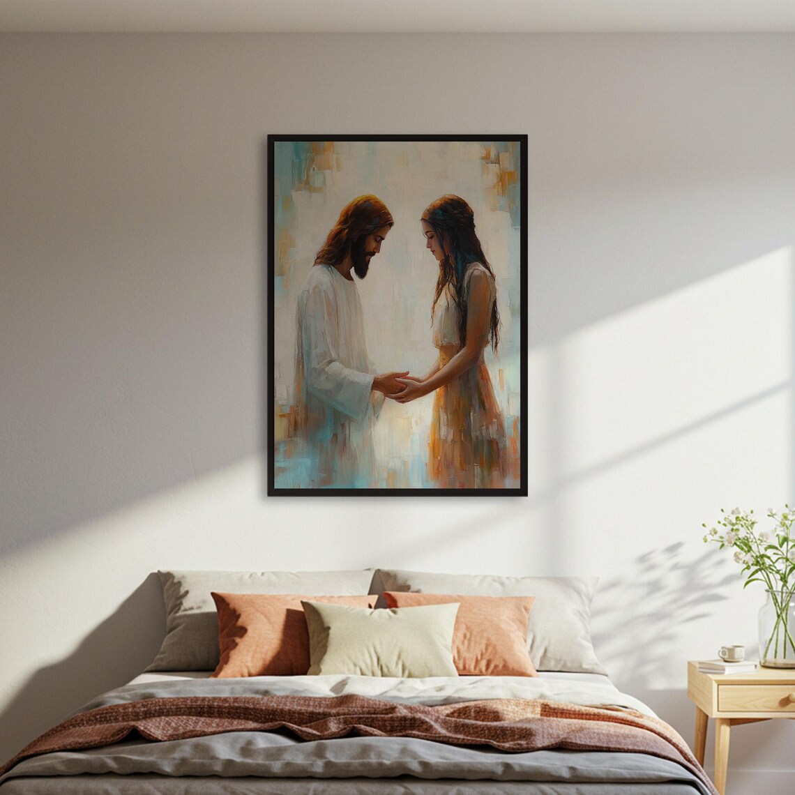 Jesus And Woman Holding Hands, Christian Faith Art Print