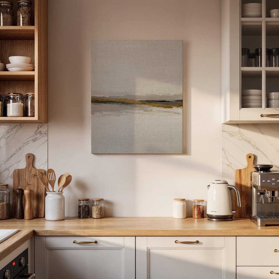 Minimalist Abstract Cream Canvas Gold Horizon Line Modern Poster - Image 4