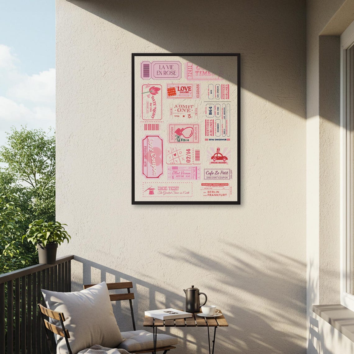 Pink Vintage Ticket Stub Collage Retro La Vie En Rose Poster