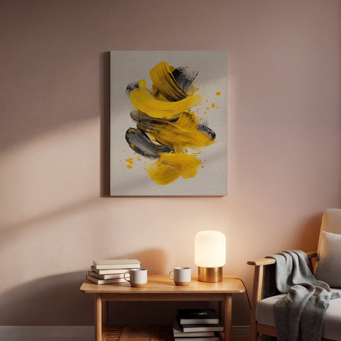Yellow And Black Brushstroke Abstract Expressionist Art Poster - Image 2