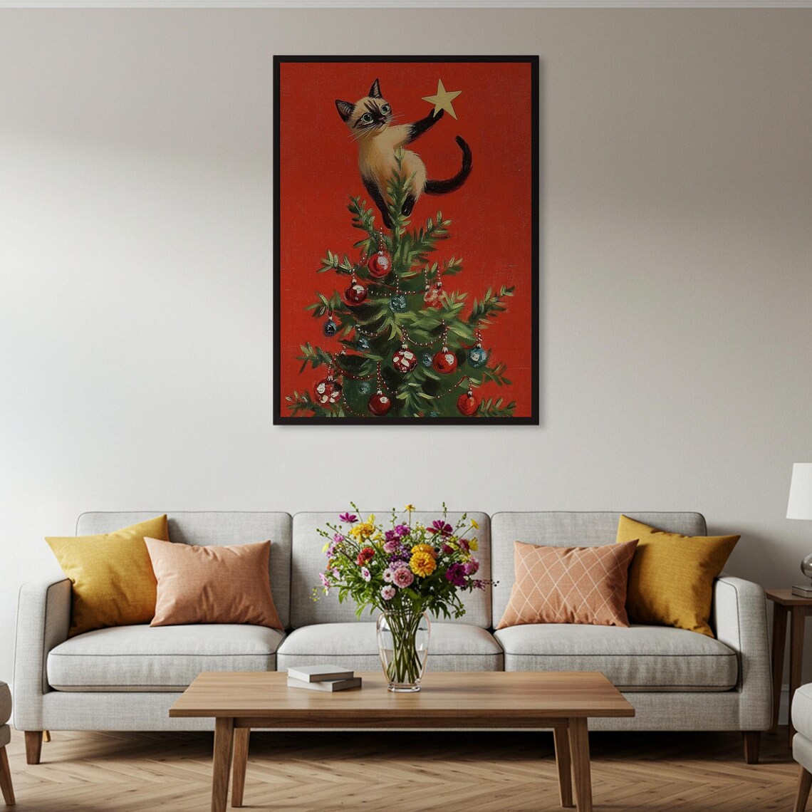 Vintage Christmas Cat Poster, Retro Holiday Decor - Image 4