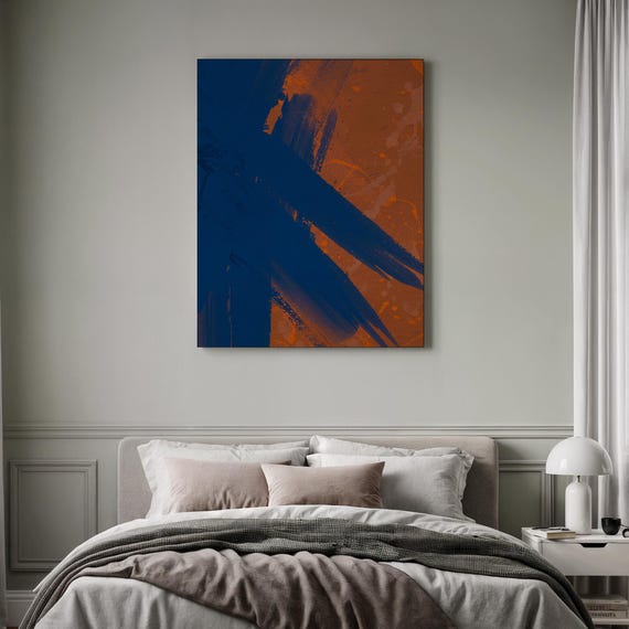 Blue And Orange Wall Art Bold Brushstrokes Framed Contemporary Energetic Painting Modern Masculine Decor Unique Gift