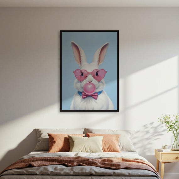 Cool Bunny Poster, Whimsical Nursery Animal Art