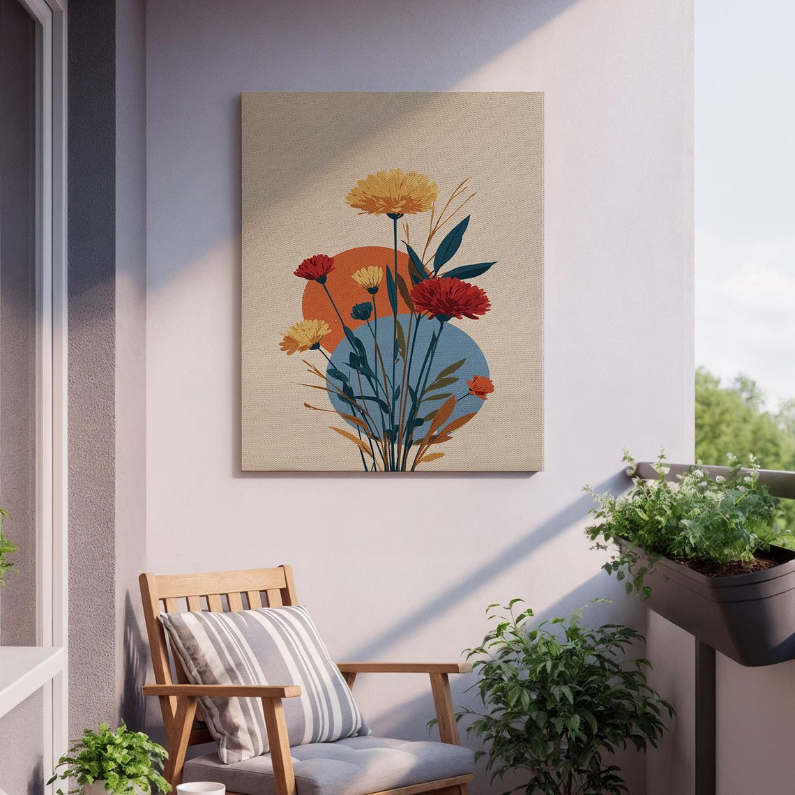Retro Floral Bouquet Graphic Mid Century Modern Sun Wall Poster - Image 2