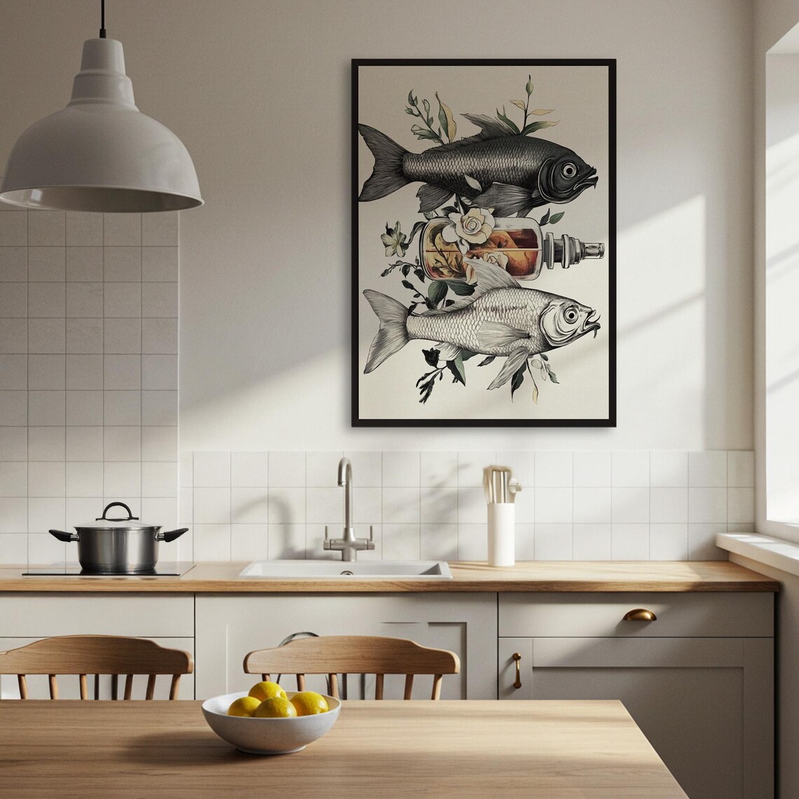 Vintage Fish And Bottle Art Print Nautical Wall Decor Poster Unique Illustration Steampunk Inspired Framed Or Unframed - Image 3