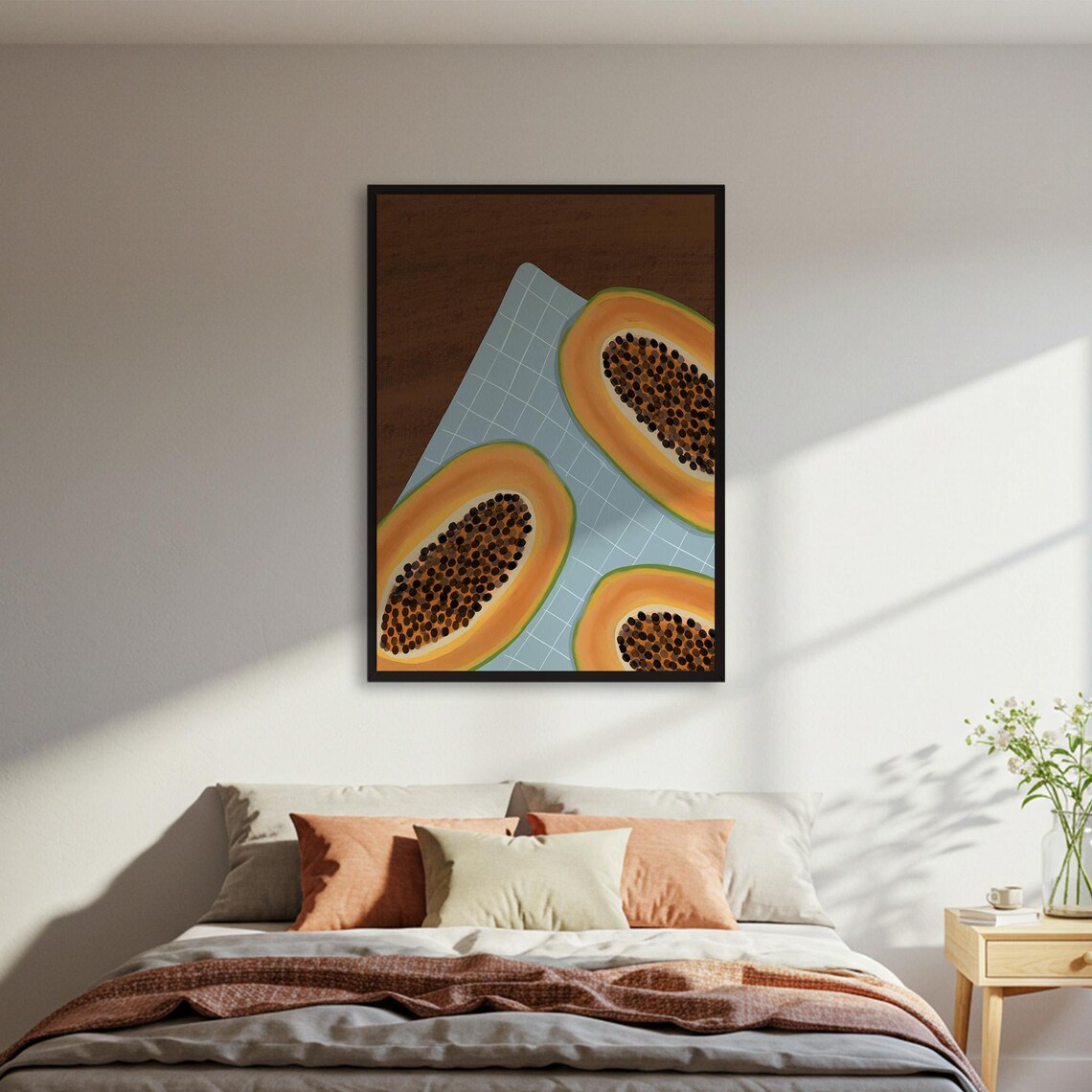 Papaya Fruit Slices Tropical Kitchen Illustrated Food Art Poster
