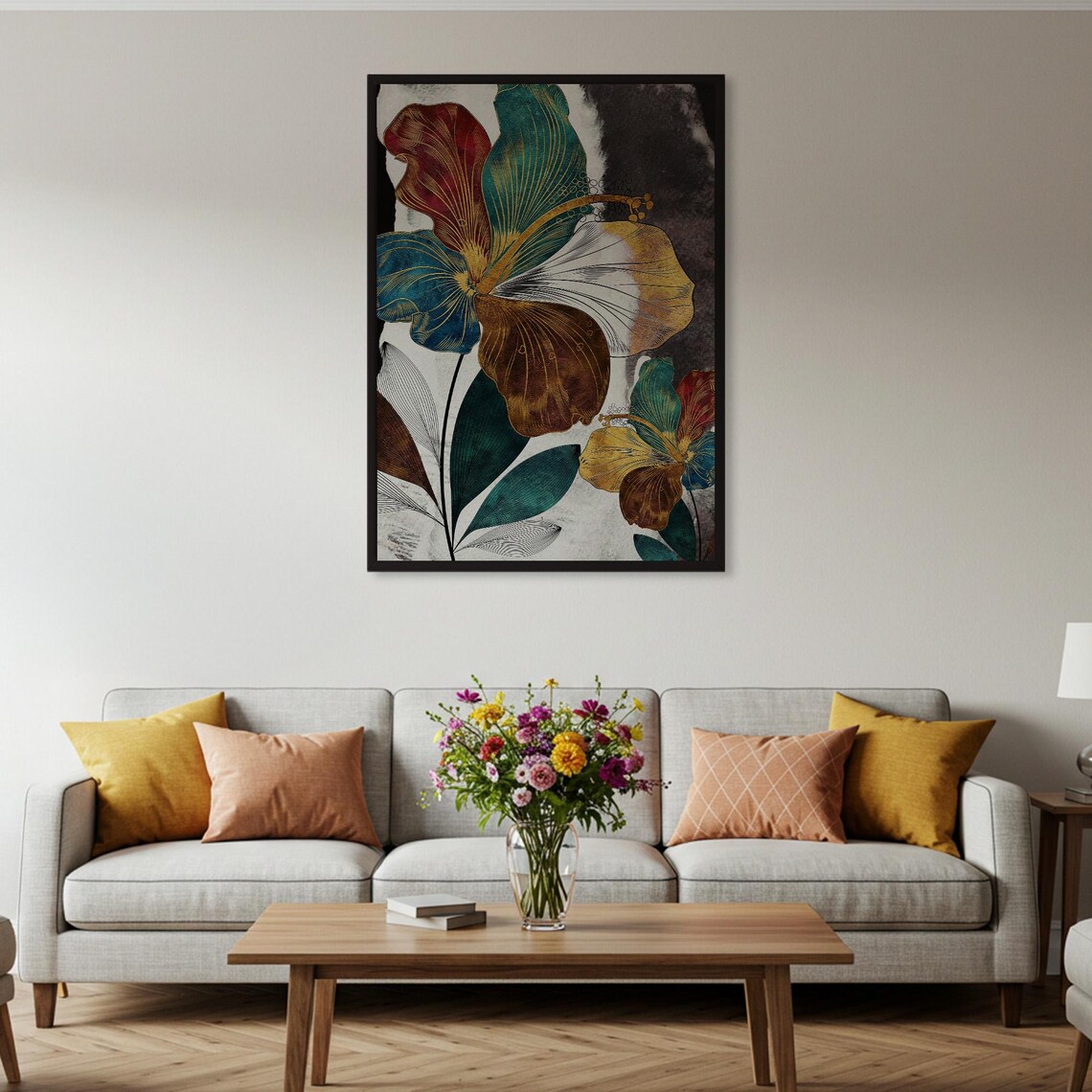 Abstract Hibiscus, Gold Line Floral Art Poster - Image 4