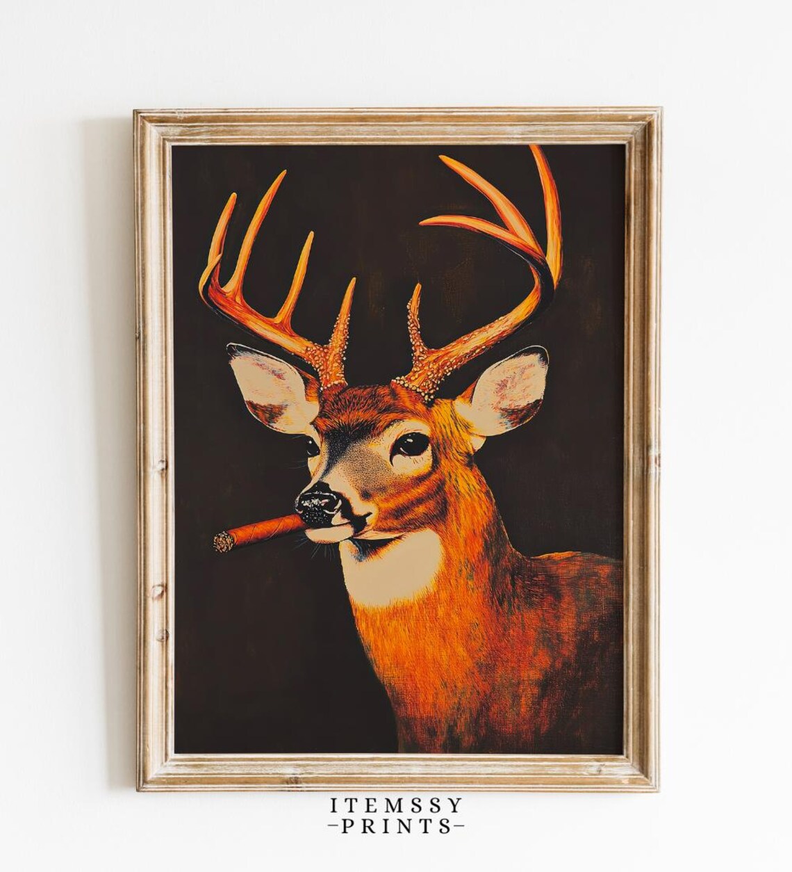 Vintage Buck Smoking Poster, Whimsical Retro Deer