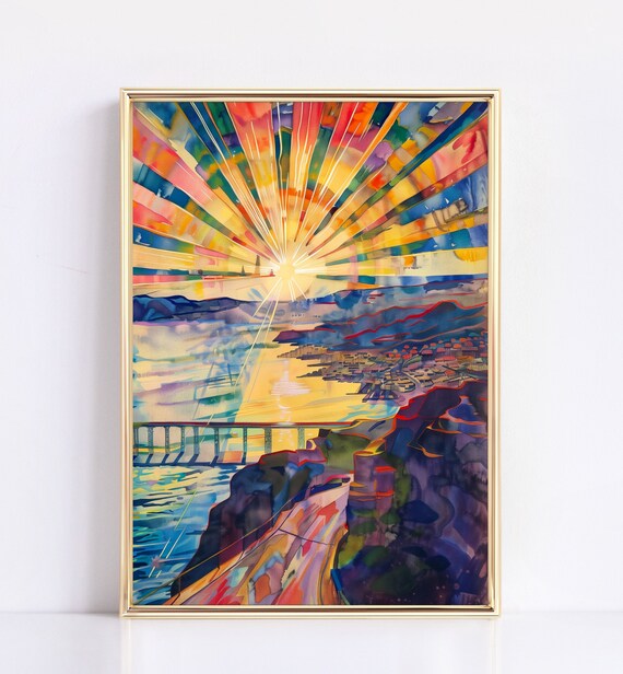 Edvard Munch The Sun Expressionist Sunrise Over Fjord Watercolor Poster