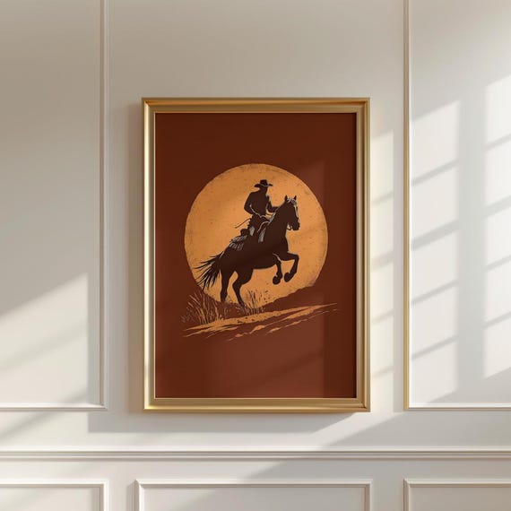 Vintage Cowboy Graphic Print Southwestern Cowboy Wall Art Modern Eclectic Boho Poster Gift For Western Lovers Illustration Decor