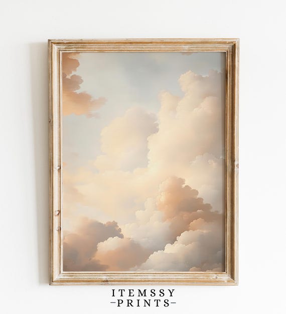 Cloudscape Wall Art Modern Living Room Decor Moody Cloud Painting Landscape Neutral Abstract Print