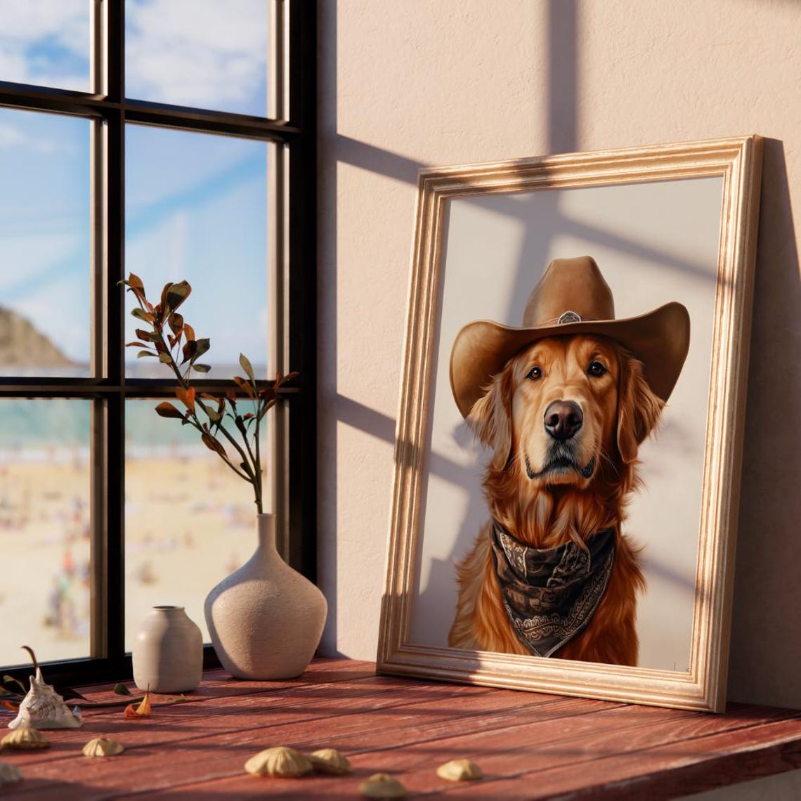 Dog With Cowgirl Hat Art Print Neutral Vintage Aesthetic Funky Western Wall Art Trendy Puppy Print Western Cowgirl Decor - Image 2