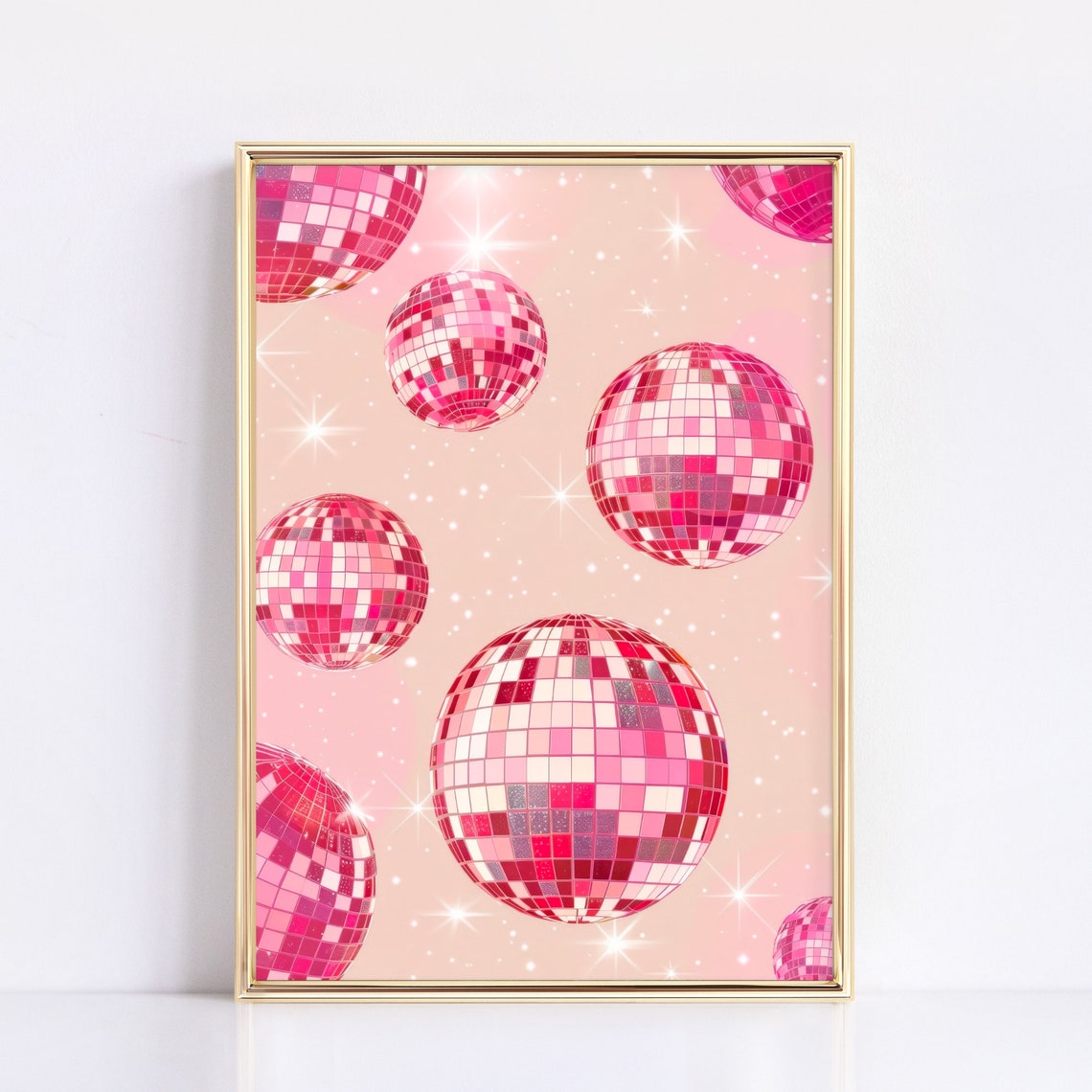 Pink Disco Balls Retro Party Pattern Sparkly Blush Preppy Wall Art