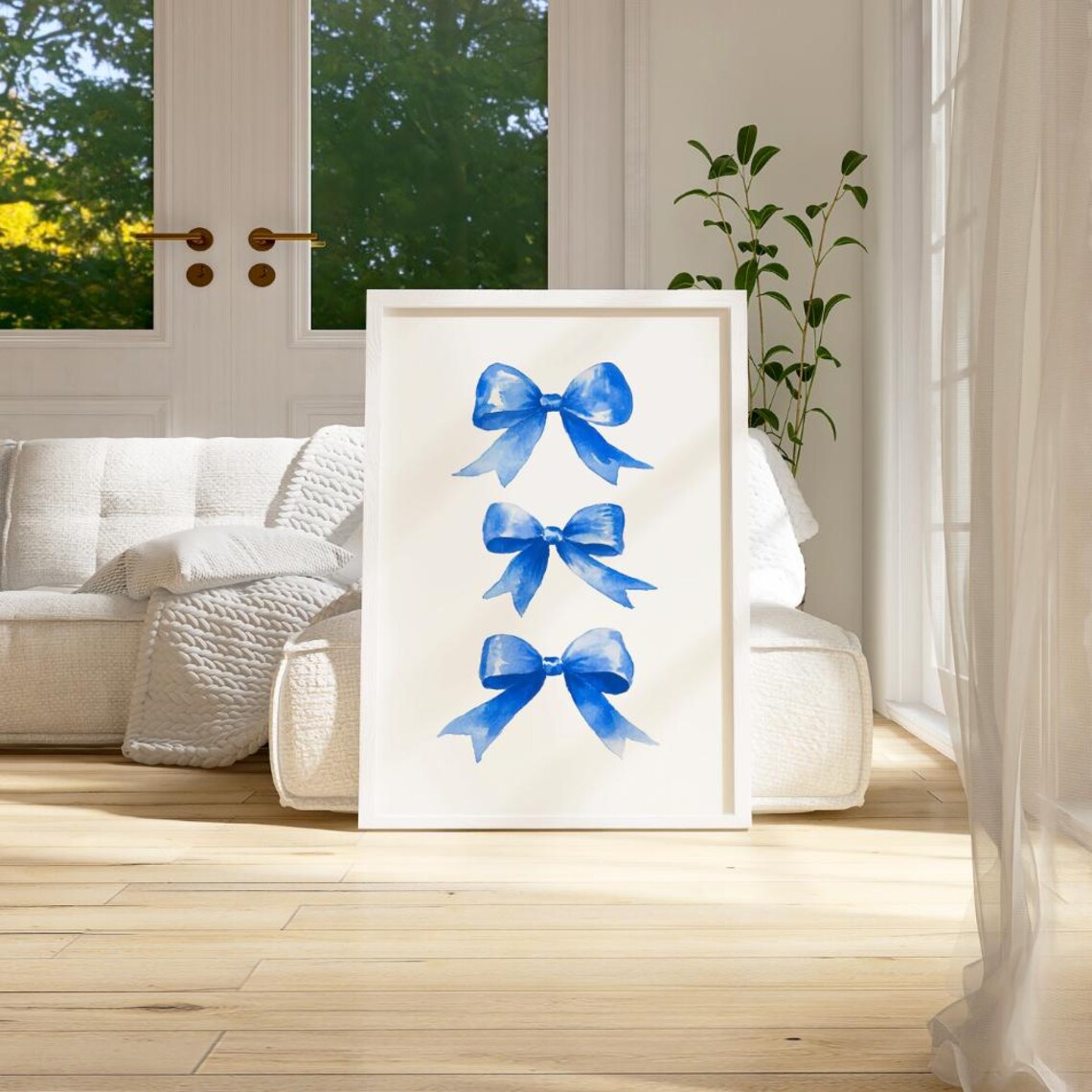 Three Blue Watercolor Bow Trio Preppy Coquette Girl Bedroom Wall Poster - Image 2