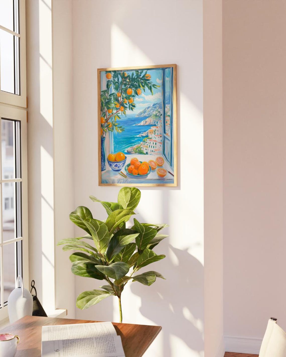 Coastal Oranges Window View Mediterranean Sea Citrus Art Print - Image 3