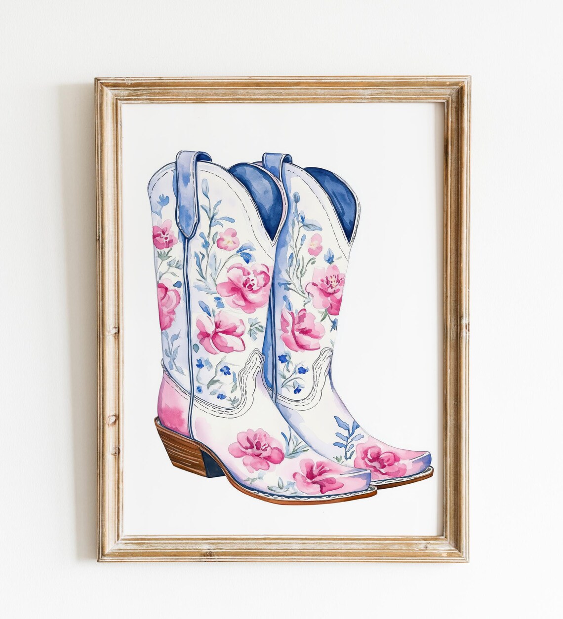 Pink Floral Cowboy Boots Watercolor Western Girly Nursery Poster