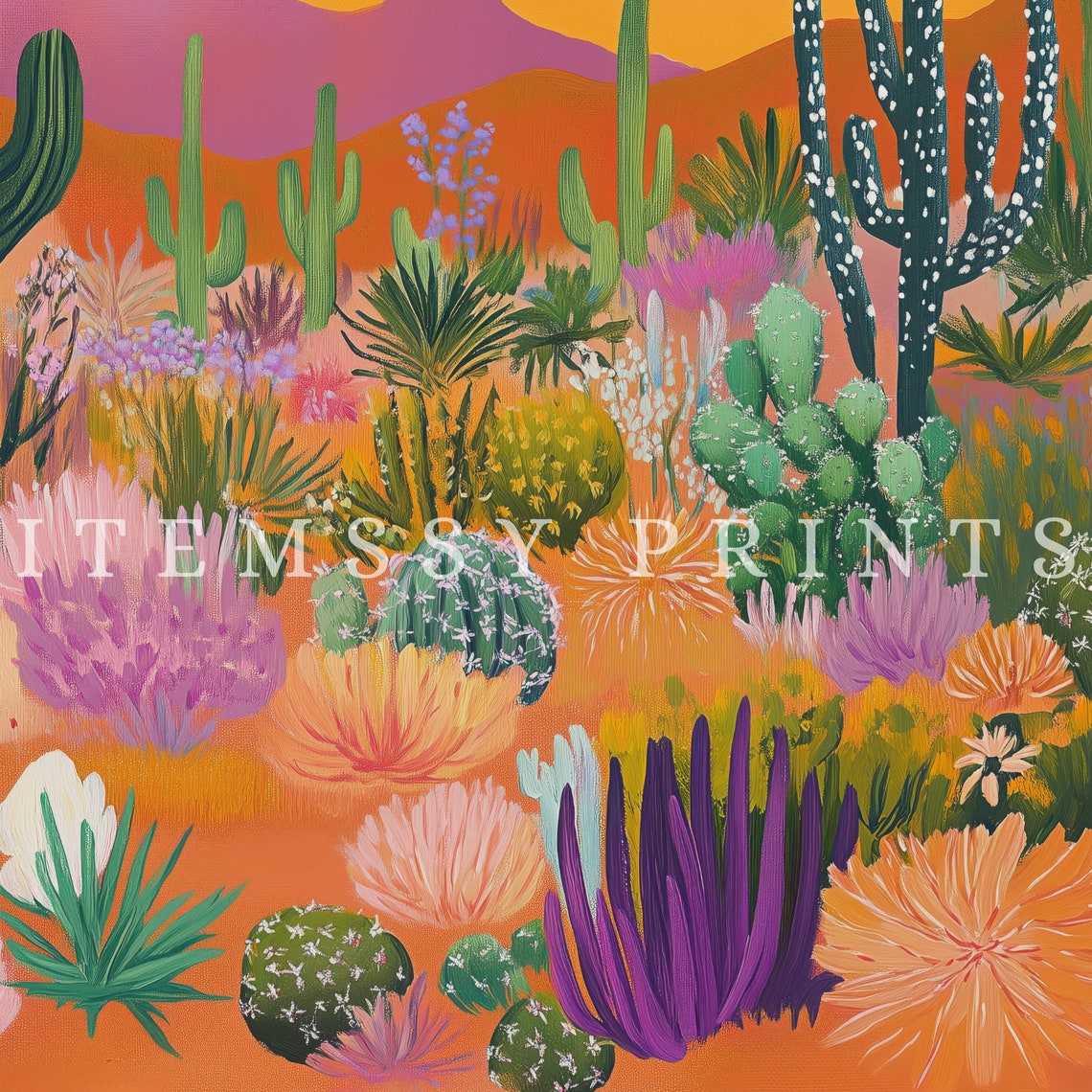 Desert Sunset Saguaro Cactus Landscape Painting Southwestern Wall Art - Image 2