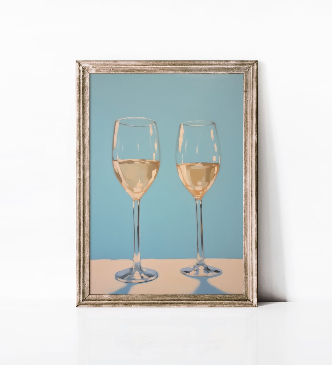 Two White Wine Glasses Minimalist Bar Cart Kitchen Art Poster - Image 3