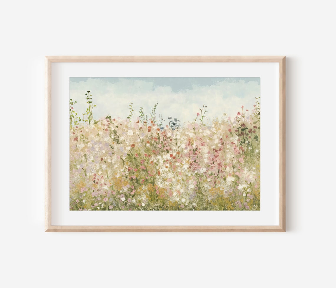 Soft Wildflower Meadow Pastel Floral Landscape Dreamy Art Poster - Image 3