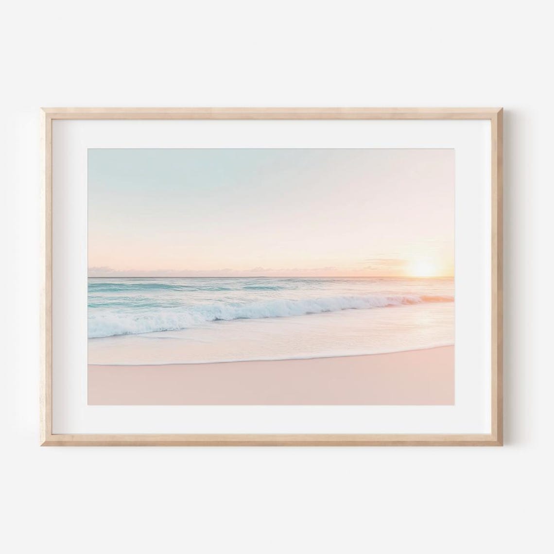 Serene Pastel Beach Sunset Ocean Waves Coastal Decorative Wall Art - Image 3