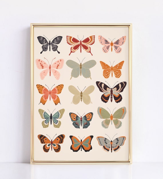 Boho Butterflies Print Butterfly Art Vintage Decor Print Art Girls Room Decor Modern Retro Boho Girls Nursery