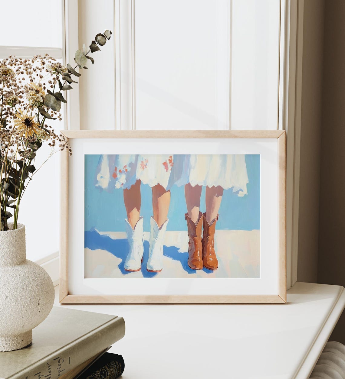 Coastal Cowgirl Poster Print Trendy Boots Decor Preppy Cowgirl Dorm Room Art Girly Aesthetic In Blue And Pink - Image 3