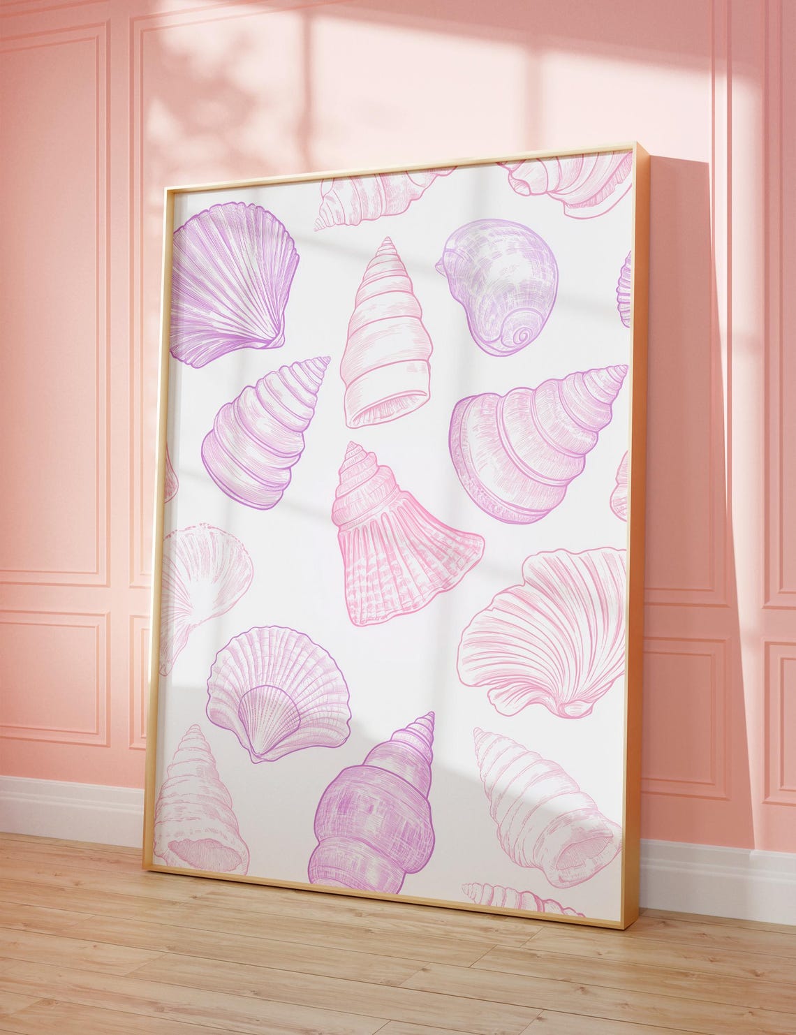 Pastel Pink Seashell Line Art Vintage Coastal Wall Decor Poster - Image 3
